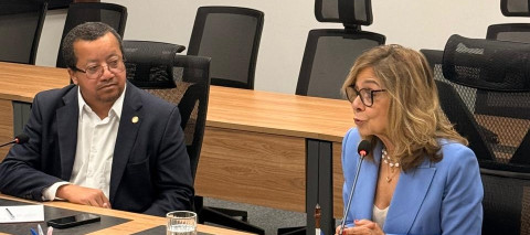 Duas pessoas sentadas em um plenário